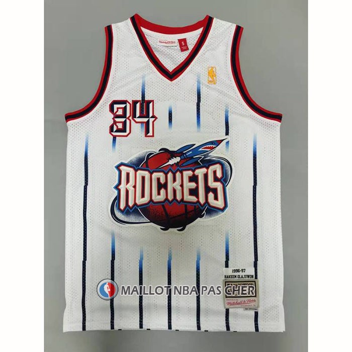 Maillot Houston Rockets Hakeem Olajuwon NO 34 Mitchell & Ness 1996-97 Blanc